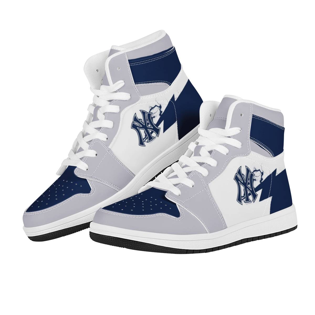 Women's New York Yankees High Top Leather AJ1 Sneakers 001 Women's New York Yankees High Top Leather AJ1 Sneakers 001
